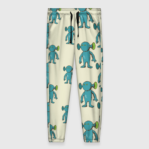 Женские брюки 3D с принтом Милые зеленые человечки, вид спереди #2