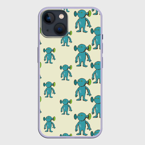Чехол для iPhone 14 с принтом Милые зеленые человечки, вид спереди #2