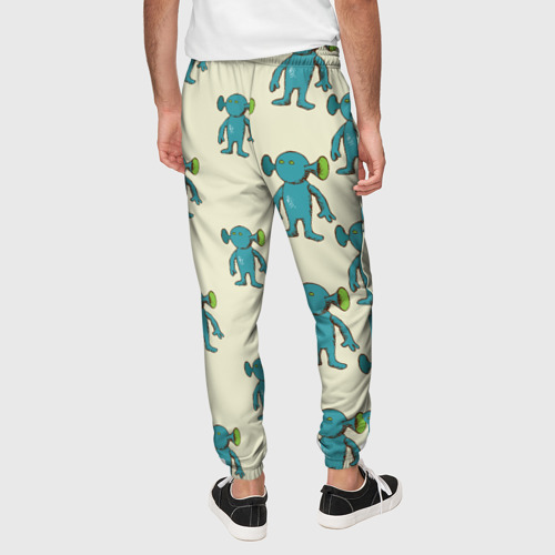 Мужские брюки 3D с принтом Милые зеленые человечки, вид сзади #2