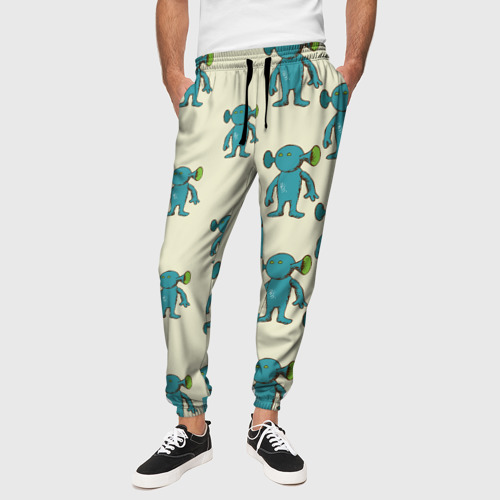 Мужские брюки 3D с принтом Милые зеленые человечки, вид сбоку #3