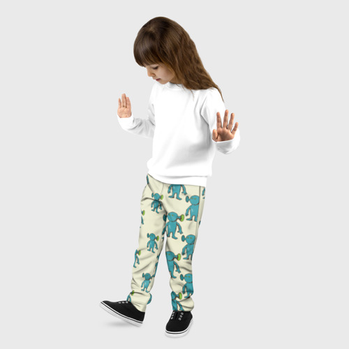 Детские брюки 3D с принтом Милые зеленые человечки, фото на моделе #1