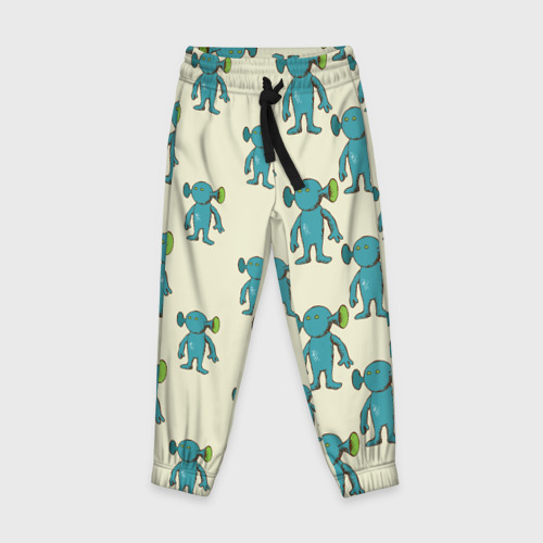 Детские брюки 3D с принтом Милые зеленые человечки, вид спереди #2