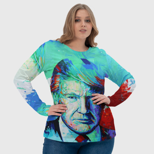 Женский лонгслив 3D Дональд Трамп арт, цвет 3D печать - фото 6