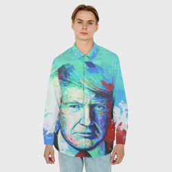 Мужская рубашка oversize 3D Дональд Трамп арт - фото 2
