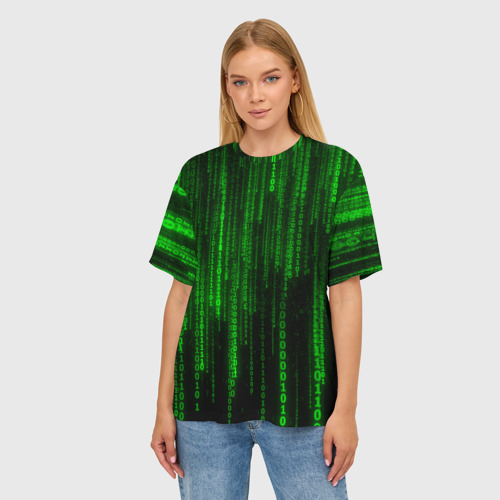 Женская футболка oversize 3D Двоичный код Матрица, цвет 3D печать - фото 3