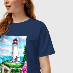 Женская футболка хлопок Oversize Маяк на берегу - фото 2