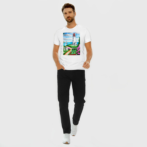 Мужская футболка хлопок Slim Маяк на берегу, цвет белый - фото 5