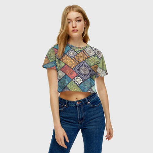 Женская футболка Crop-top 3D Мандала орнамент, цвет 3D печать - фото 3