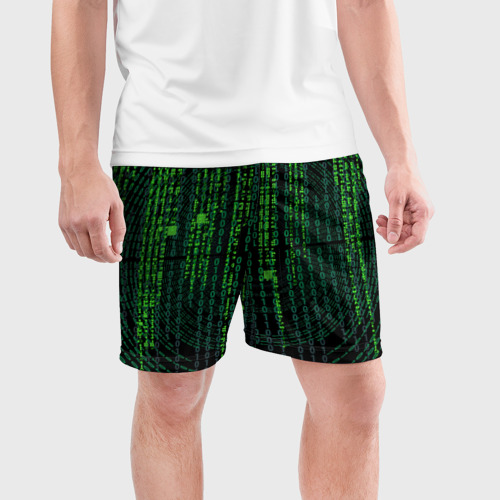 Мужские шорты спортивные с принтом Бинарная матрица, фото на моделе #1