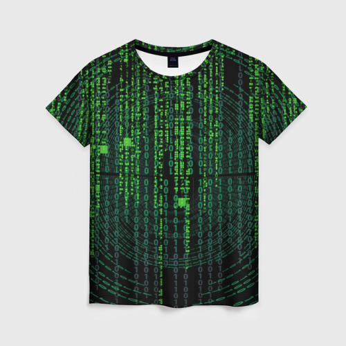 Женская футболка 3D с принтом Бинарная матрица, вид спереди #2