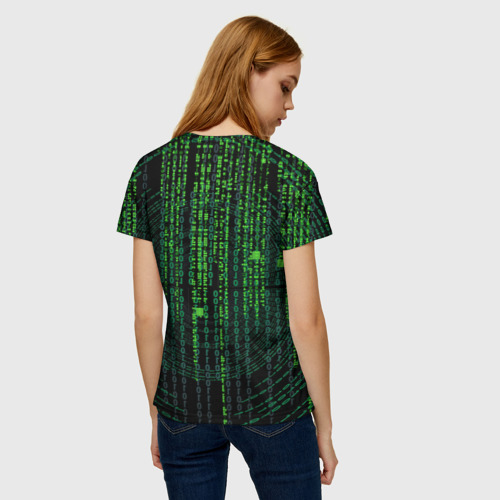 Женская футболка 3D с принтом Бинарная матрица, вид сзади #2