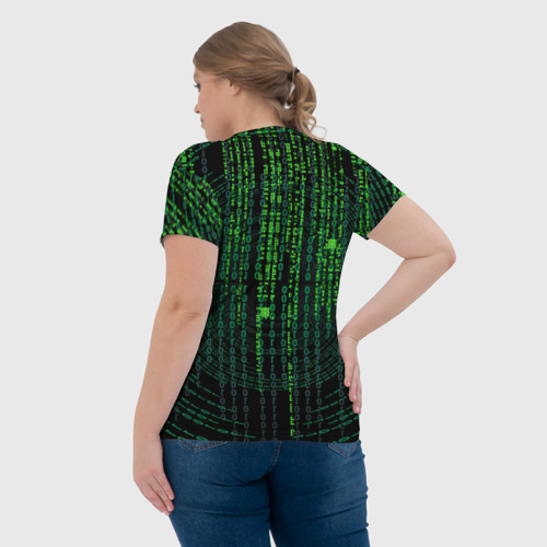 Женская футболка 3D с принтом Бинарная матрица, вид сзади #2