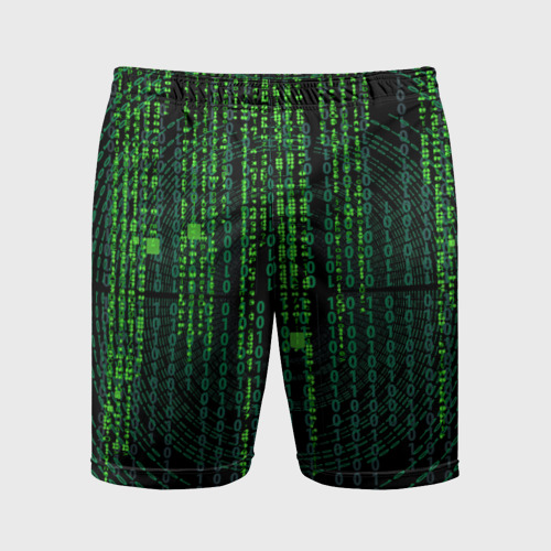Мужские шорты спортивные с принтом Бинарная матрица, вид спереди #2