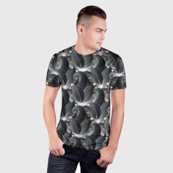 Мужская футболка 3D Slim Стильные черные листья - фото 2