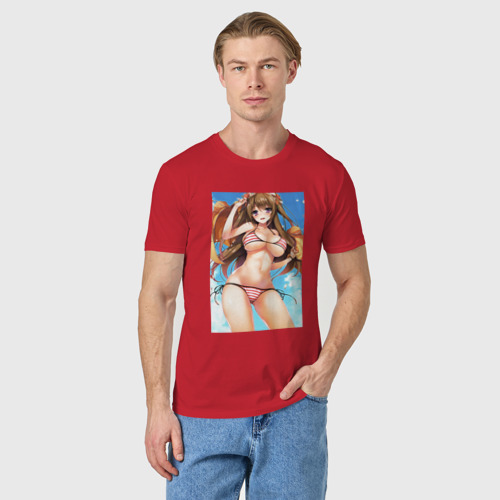 Мужская футболка хлопок Аниме герл в купальнике, цвет красный - фото 3