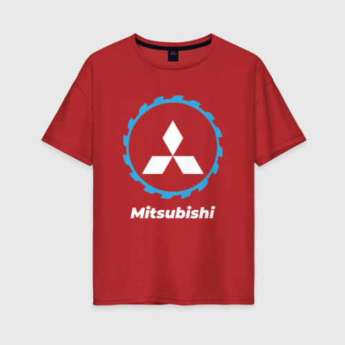 Женская футболка хлопок Oversize Mitsubishi в стиле Top Gear, цвет красный