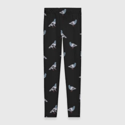 Леггинсы 3D Голуби на черном паттерн