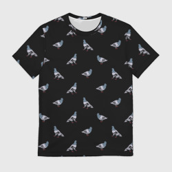 Мужская футболка 3D Голуби на черном паттерн