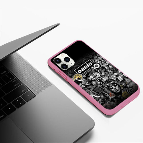 Чехол для iPhone 11 Pro Max матовый Большой принт группы Oasis, цвет малиновый - фото 5