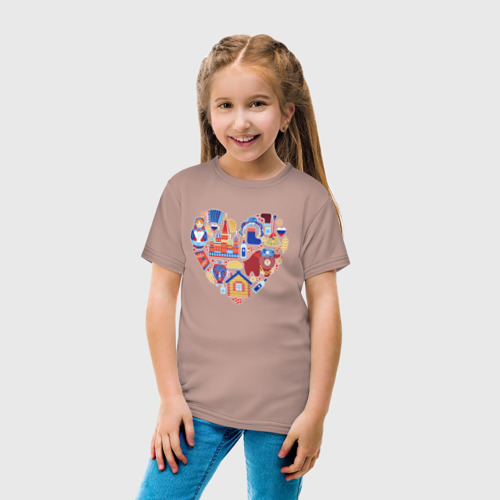 Детская футболка хлопок Сердце Россия, цвет пыльно-розовый - фото 5
