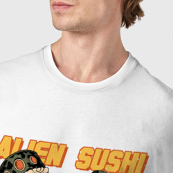 Футболка с принтом Alien Sushi для мужчины, вид на модели спереди №4. Цвет основы: белый