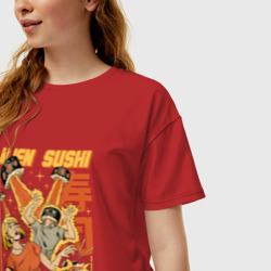 Женская футболка хлопок Oversize Alien Sushi  - фото 2