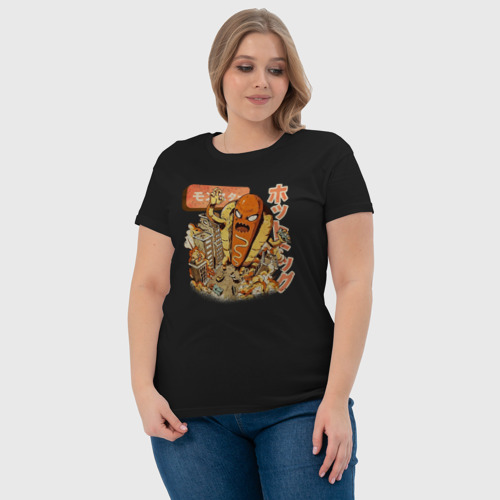 Женская футболка хлопок с принтом Хотдожный монстр, фото #4