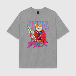 Женская футболка Oversize хлопок texturе Japanese Akita Inu