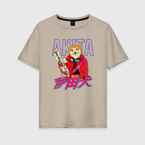 Женская футболка хлопок Oversize Japanese Akita Inu, цвет миндальный