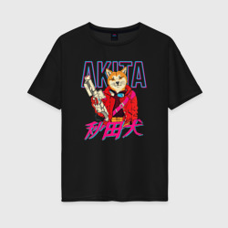 Женская футболка хлопок Oversize Japanese Akita Inu