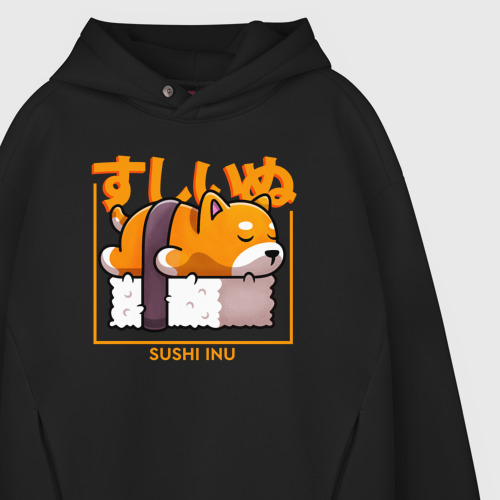 Мужское худи Oversize хлопок Sushi inu, цвет черный - фото 4