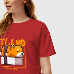 Женская футболка хлопок Oversize Sushi inu - фото 2