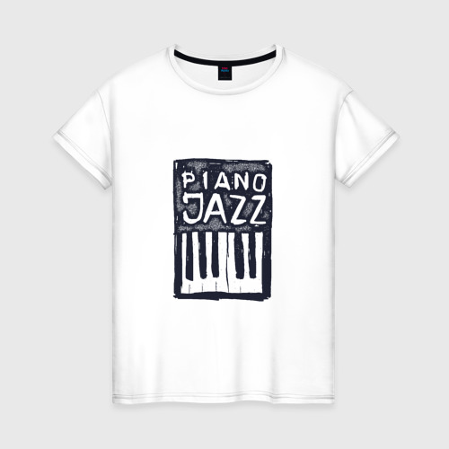 Женская футболка из хлопка с принтом Piano Jazz, вид спереди №1