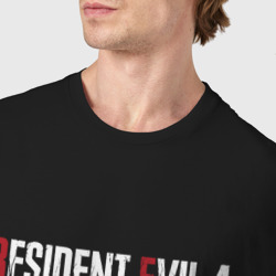 Футболка с принтом Resident Evil 4 Remake для мужчины, вид на модели спереди №4. Цвет основы: черный
