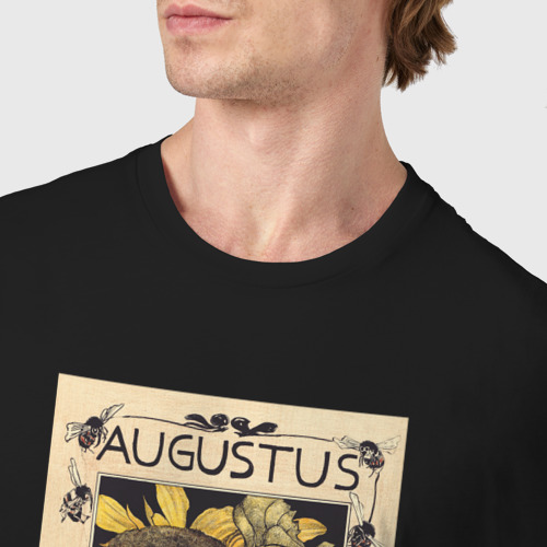 Мужская футболка хлопок Kalenderblad Augustus Met Zonnebloemen Винтажный календарь, цвет черный - фото 6