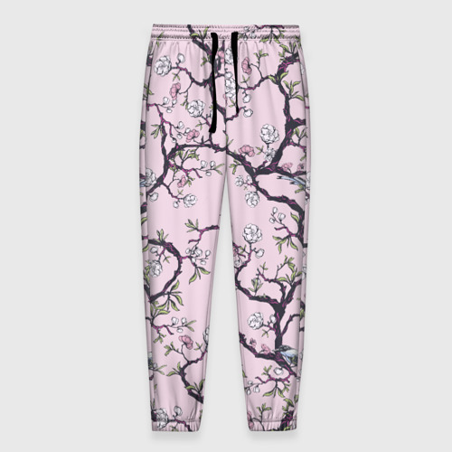 Мужские брюки 3D с принтом Цветы Сакуры и Птицы На Ветках, вид спереди #2