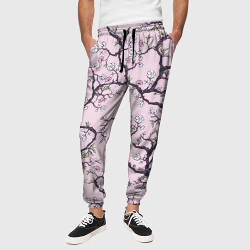 Мужские брюки 3D с принтом Цветы Сакуры и Птицы На Ветках, вид сбоку #3