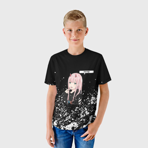 Детская футболка 3D с принтом ZERO TWO DARLING, фото на моделе #1