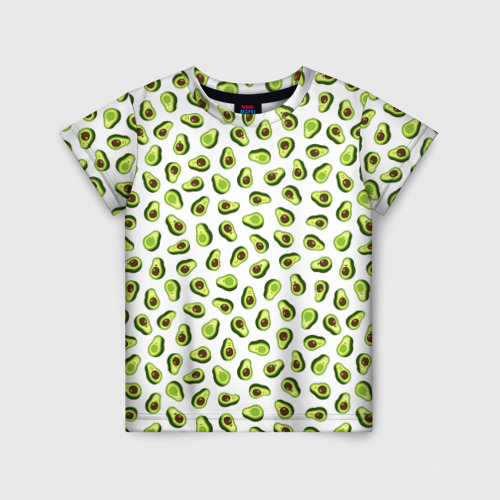 Детская футболка с принтом Смешное авокадо на белом фоне, вид спереди №1