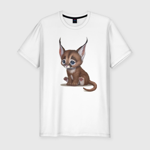Мужская футболка хлопок Slim Милашка котик с огромными ушами, цвет белый