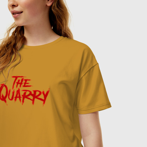 Женская футболка хлопок Oversize The Quarry logo, цвет горчичный - фото 3