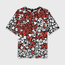 Женская футболка oversize 3D Красно-белые знаки LDR
