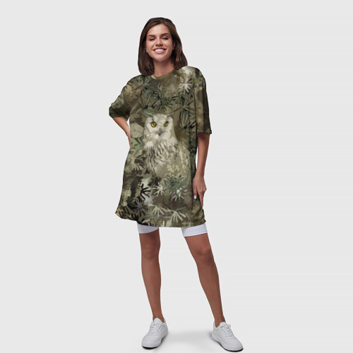 Платье-футболка 3D Сова на абстрактном коричневом фоне, цвет 3D печать - фото 5