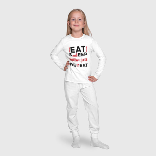 Детская пижама с лонгсливом хлопок Надпись: Eat Sleep Rainbow Six Repeat, цвет белый - фото 7