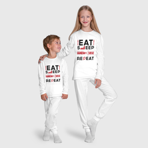 Детская пижама с лонгсливом хлопок Надпись: Eat Sleep Rainbow Six Repeat, цвет белый - фото 9