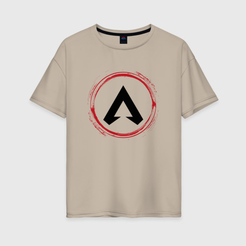 Женская футболка хлопок Oversize с принтом Символ Apex Legends и красная краска вокруг, вид спереди #2