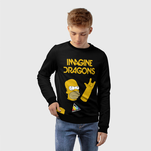 Детский свитшот 3D с принтом Imagine Dragons Гомер Симпсон Рокер, фото на моделе #1