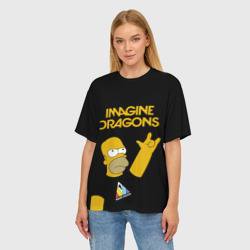 Женская футболка oversize 3D Imagine Dragons Гомер Симпсон Рокер - фото 2