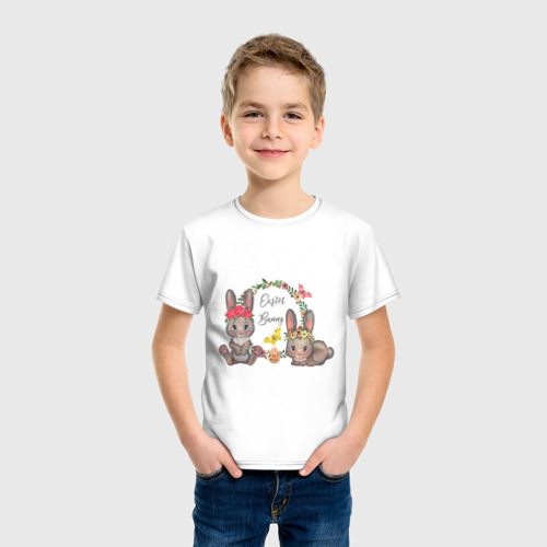 Детская футболка хлопок EASTER BUNNIES, цвет белый - фото 3