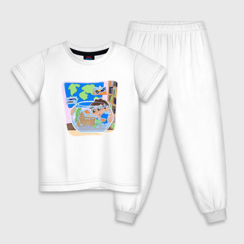 Детская пижама хлопок с принтом Подводный исследователь, вид спереди #2